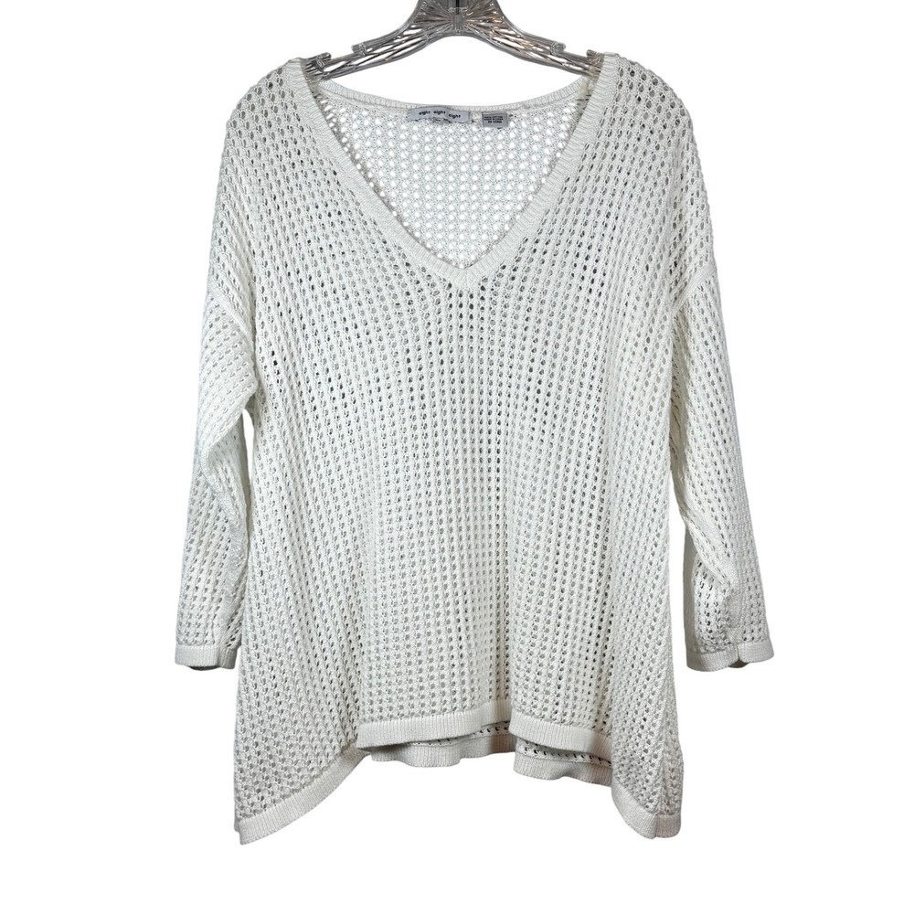 Eight Eight Eight 100% Cotton Oversized Cable Knit Sweater, Bright White, XL